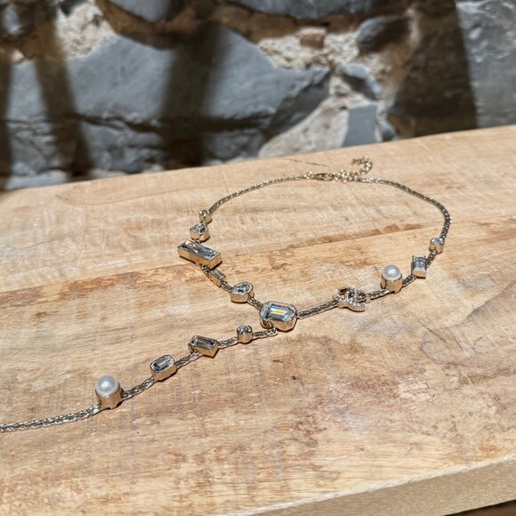 Chanel 22C Champagne Gold Crystals Pearls CC Chain Drop Necklace - Picture 5 of 11